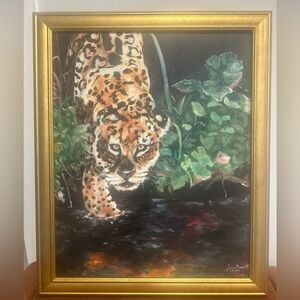 Tiger Oil Painting In Good Frame W Artist Signature